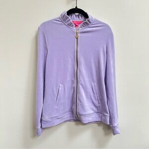 LILLY PULITZER JAYLA VELOUR RUFFLE ZIP UP TRACK JACKET SIZE S LILAC VERBENA